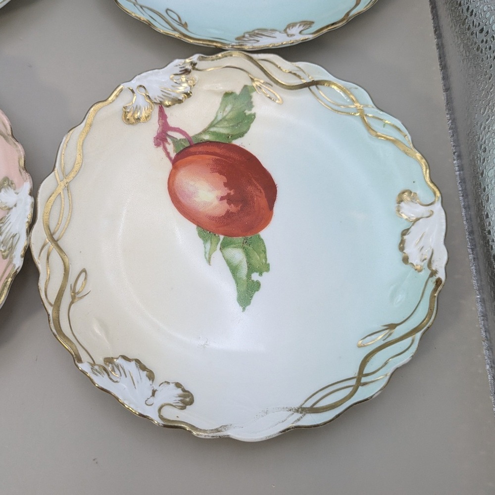 Antique Wheelock Vienna Austria Pomona Fruit Plates Set of 6 Gold Gilt Scalloped - Picture 5 of 13